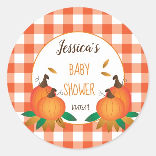 Orange Plaid Fall Baby Shower Stickers