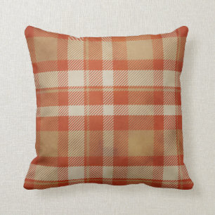 Orange Plaid Fall Throw Pillow