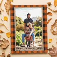 Orange Plaid Family Photo Kraft Happy Thanksgiving