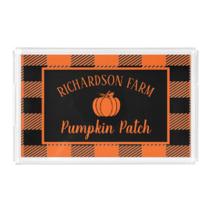 Orange Plaid Family Pumpkin Patch Halloween Fall  Acrylic Tray