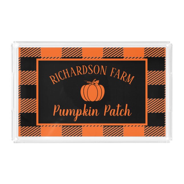 Orange Plaid Family Pumpkin Patch Halloween Fall  Acrylic Tray (Front)