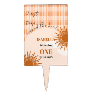 Orange Plaid First Trip Around The Sun Birthday Cake Topper