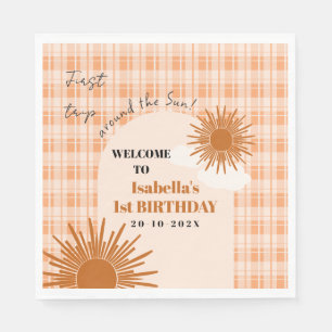 Orange Plaid First Trip Around The Sun Birthday Napkins