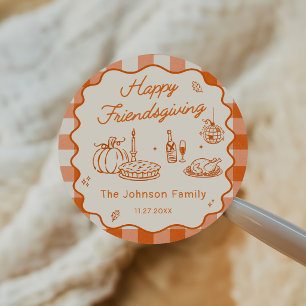 Orange Plaid Friendsgiving Dinner Classic Round Sticker