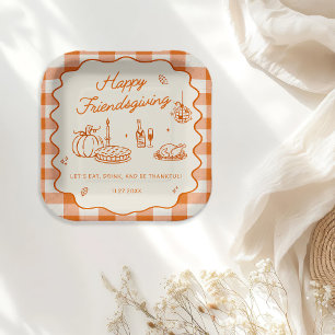 Orange Plaid Friendsgiving Dinner Paper Plates
