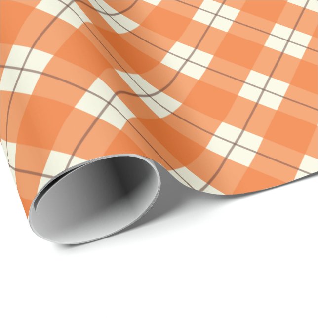 Orange Plaid Gift Wrap / Wrapping Paper (Roll Corner)