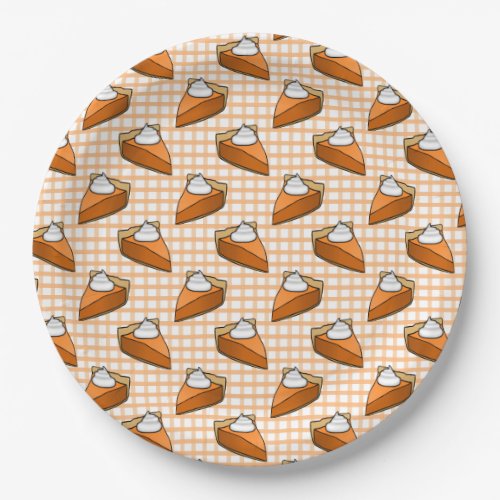 Orange Plaid Gingham Pumpkin Pie Thanksgiving Paper Plates