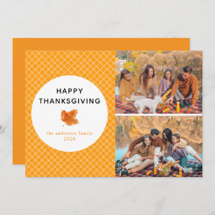 Orange Plaid   Happy Thanksgiving Autumn 2 Photo Holiday Card