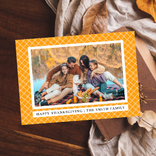 Orange Plaid Happy Thanksgiving Autumn Photo Holiday Card
