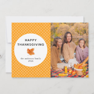 Orange Plaid   Happy Thanksgiving Autumn Photo Holiday Card