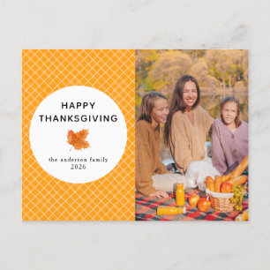 Orange Plaid Happy Thanksgiving Autumn Photo Holiday Postcard