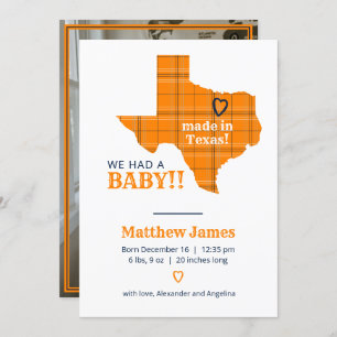 Orange Plaid Made In Texas Vertical Photo Announcement