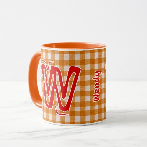 Orange Plaid (Monogram, Name) Vintage Coffee Mug