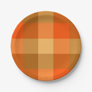 Orange Plaid Paper Plate