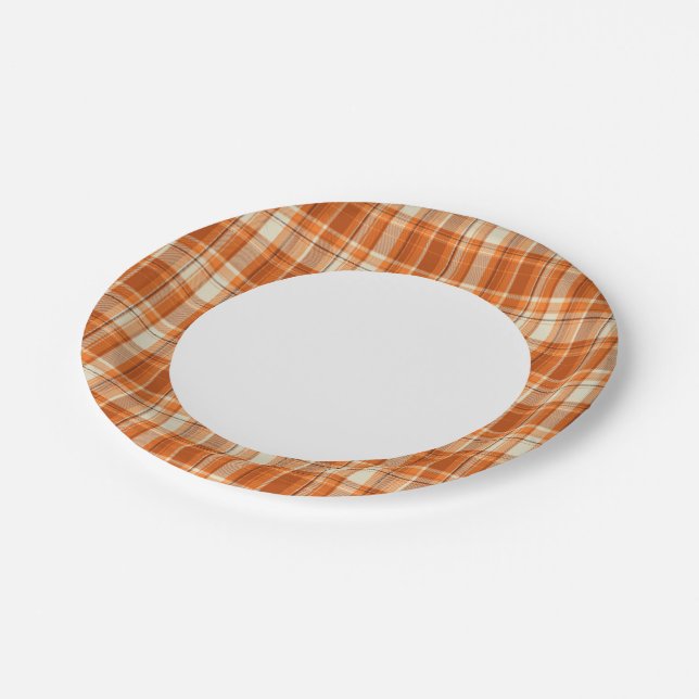 Orange plaid paper plates (Angled)