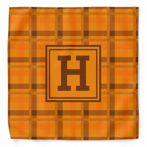 Orange Plaid Pattern Checkered Tartan Monogram Bandana