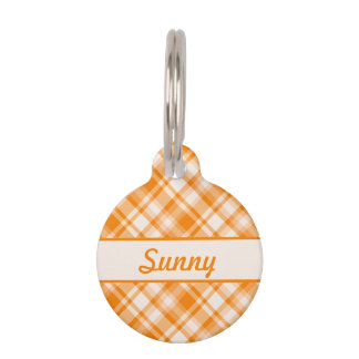 Orange Plaid Pattern &amp; Custom Pet Name And Number ID Tag