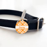 Orange Plaid Pattern & Custom Pet Name And Number Pet ID Tag<br><div class="desc">Lovely orange plaid / tartan pattern. The front has a personalizable text area for the name of the pet and on the back there is another personalizable text area for a phone number.</div>