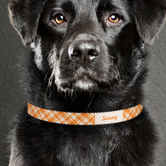 Orange Plaid Pattern With Custom Pet Name Collar