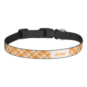 Orange Plaid Pattern With Custom Pet Name Collar
