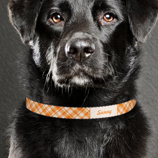 Orange Plaid Pattern With Custom Pet Name Pet Collar