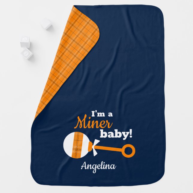 Orange Plaid Rattle Miner Baby Blanket (In Situ)