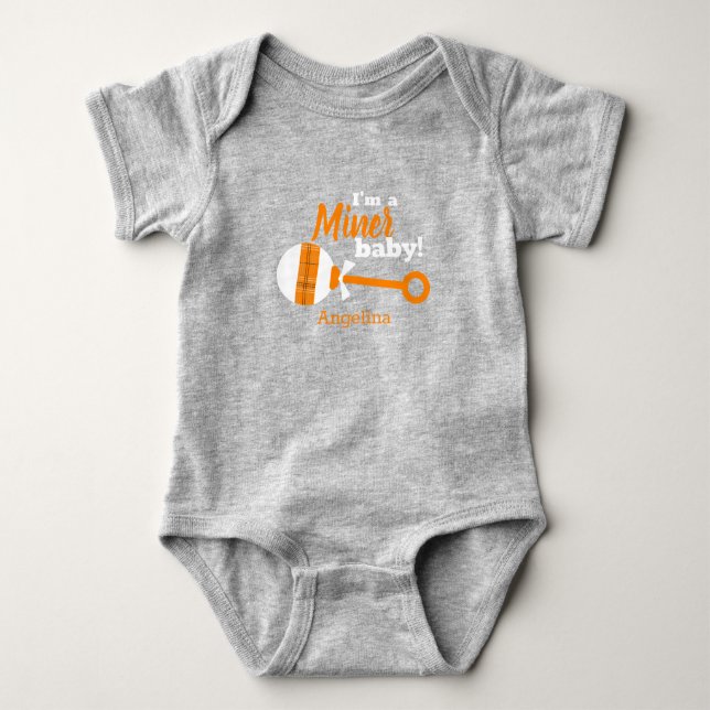 Orange Plaid Rattle Miner Baby Bodysuit (Front)