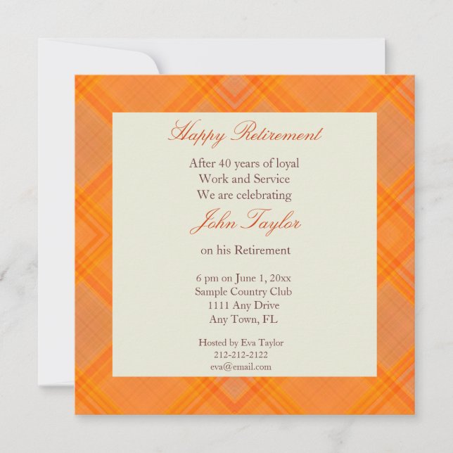 Orange Plaid Retirement Party Invitation (Front)