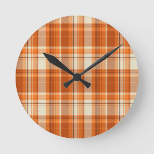 Orange plaid round clock