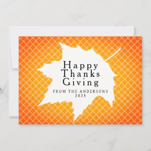 Orange Plaid Simple Happy Thanksgiving Autumn Hol Holiday Card