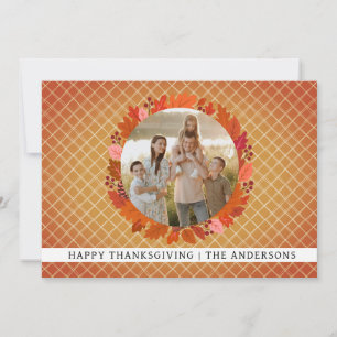 Orange Plaid Simple Happy Thanksgiving Autumn Holiday Card