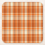 Orange plaid square paper coaster