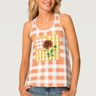 Orange Plaid Sunflower Tanktop Tank Top