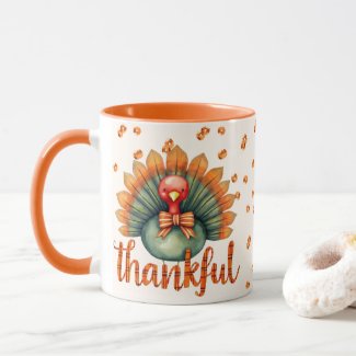 Orange Plaid Thankful Cute Turkey Thanksgiving