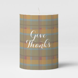Orange Plaid Thanksgiving Decor Pillar Candle