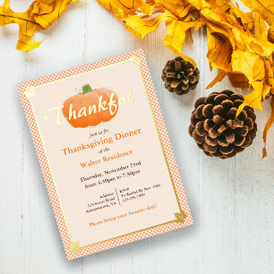 Orange Plaid Thanksgiving & Friendsgiving Foil Invitation