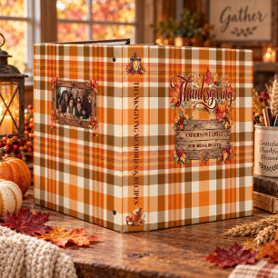 Orange Plaid Thanksgiving with Custom Name Photo 3 Ring Binder
