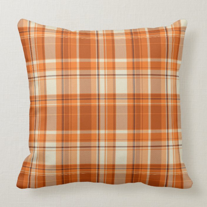 Orange plaid throw pillow