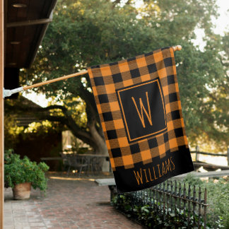 Orange Plaid Weatherproof Personalized House Flag