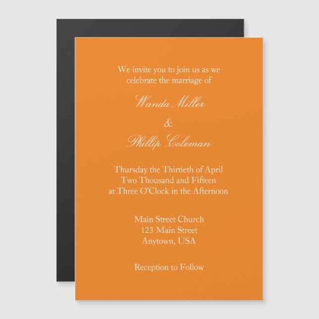 Orange Plain Simple Magnetic Wedding Invitation (Front/Back)