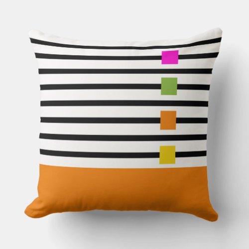 Orange Playful Stripes and Blocks  Throw Pillow