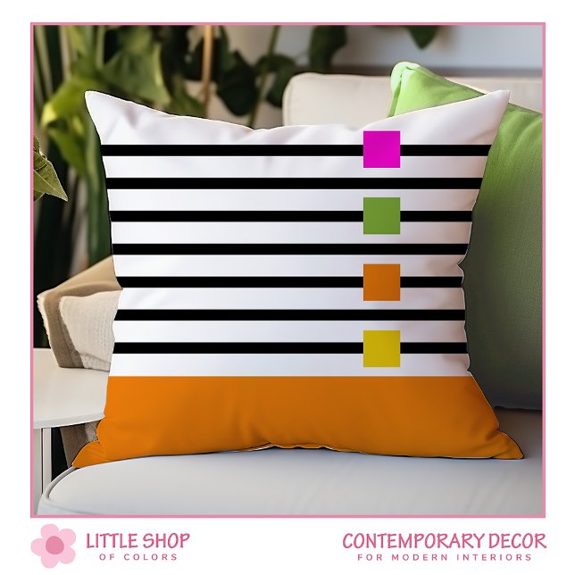Orange Playful Stripes Color Block Throw Pillow (Creator Uploaded)