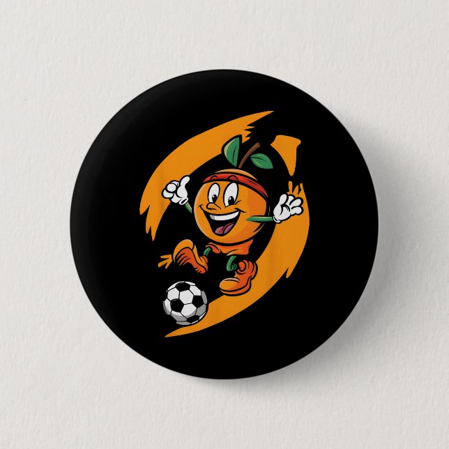Orange Playing Soccer  Button (Front)