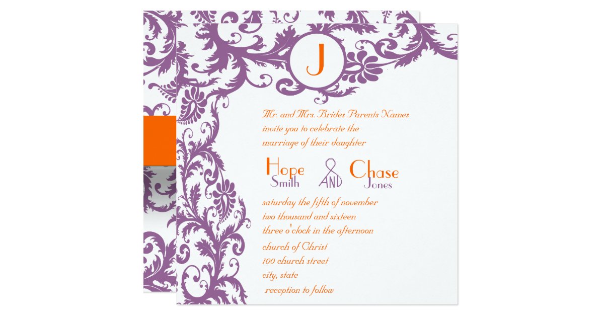 Plum And Orange Wedding Invitations 8