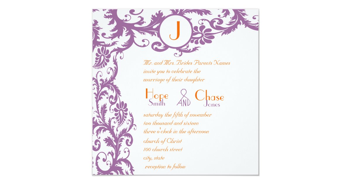 Plum And Orange Wedding Invitations 7