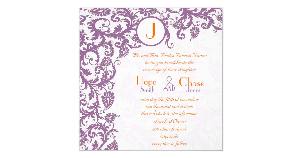 Plum And Orange Wedding Invitations 10