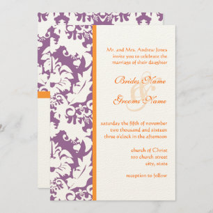 Orange & Plum Damask Wedding Invitations