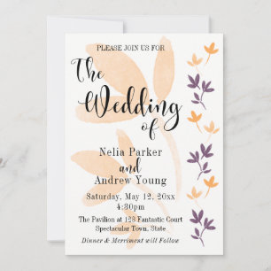 Orange & Plum Leaves Pretty Typography Wedding Invitation