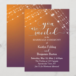 Orange Plum Ombre & Light Strings Wedding, b Invitation