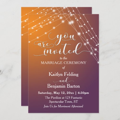 Orange Plum Ombre  Light Strings Wedding Invitation